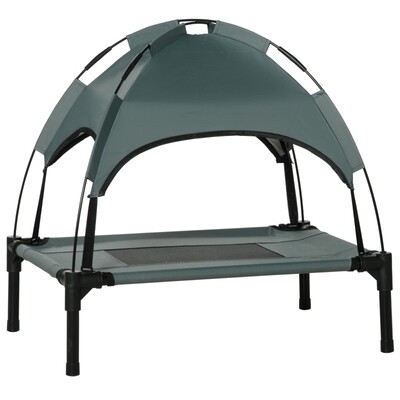 Erhöhtes Hundebett mit Baldachin, Haustierbett, Hundeliege outdoor mit Dach, Atmungsaktiv, Taftstoff für Camping Grau 61 x 46 x 62 cm