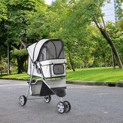 Hundebuggy | Pet-Stroller | Hundewagen klappbar – Bodenkorb, 2 Becherhalter, Grau
