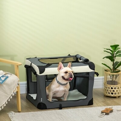 Transporttasche, Transportbox, für Katzen und kleine Hunde, faltbar, 3 Türen, grau+schwarz, 70 x 51 x 50cm