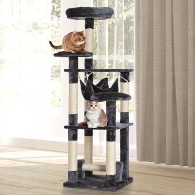 Katzenbaum Katzenkratzbaum Katzenspielturm Katzen Kletterbaum Kratzbaum Hängematte Grau L40 x B40 x H132 cm