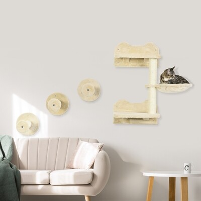 Kletterstufen Kletterwand – Katzentreppe, Kratzbaum, Hängematte, Beige/Cremeweiss
