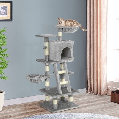 Kratzbaum mit Katzenhöhle Mehrstufiger Katzenbaum für Katzen Grau