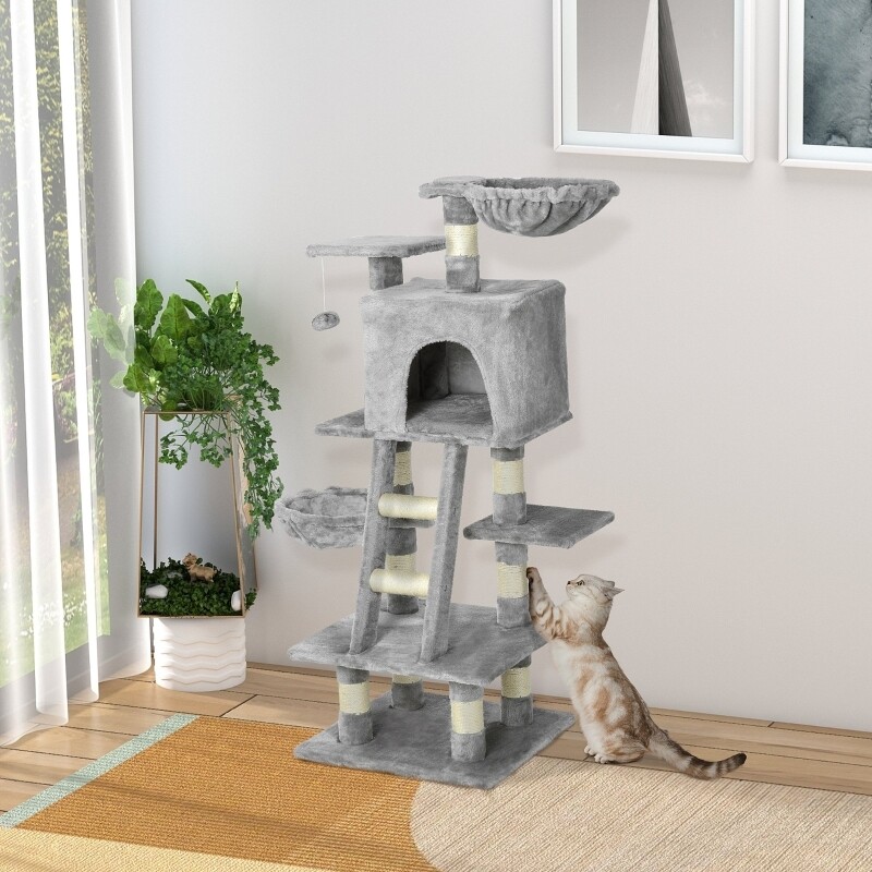 Kratzbaum mit Katzenhöhle Mehrstufiger Katzenbaum für Katzen Grau