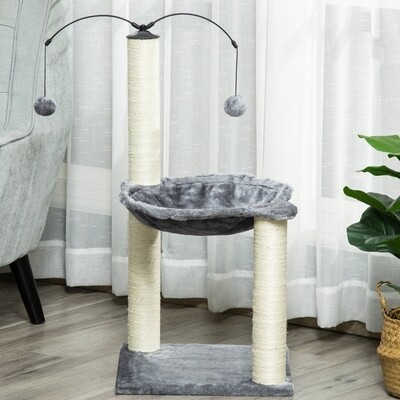 Kratzbaum mit Hängematte Katzenbaum Kletterbaum für Katzen mit Spin-Ball Grau