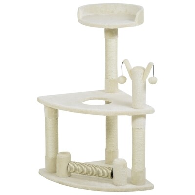 Kratzbaum mit Katzenbett, Katzenspielzeug und Kratzstamm 48 cm x 48 cm x 91 cm Cremeweiss