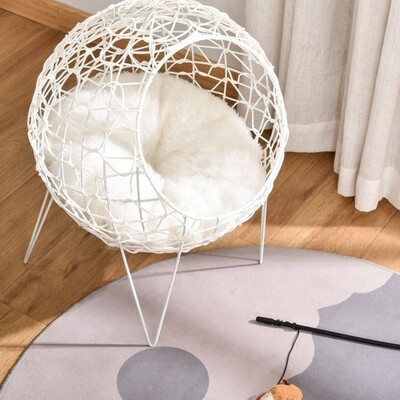 Rattan Katzenkorb cremeweiss 45 cm x 45 cm x 57 cm