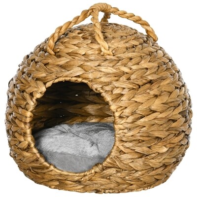 Katzenhöhle, Katzenkorb, Wasserhyazinthengras mit Tragegriff 41 cm x 38 cm x 41 cm Natur