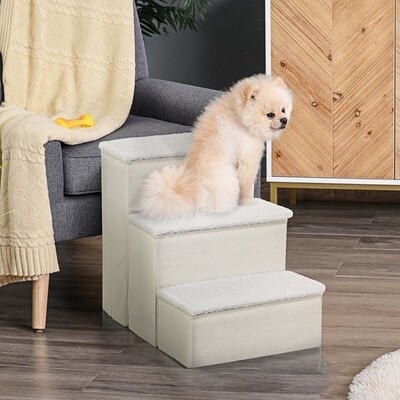 Hundetreppe, Katzentreppe 3 Stufen – klappbar, waschbarer Bezug, Weiss