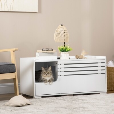 Katzenschrank mit 2 Regalen 2-in-1 Design Magnettür Weiss