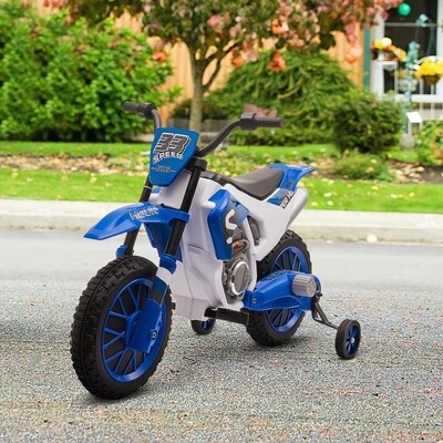 Elektromotorrad mit Stützrädern, ab 3 Jahren, blau+weiss, 106,5 x 51,5 x 68cm