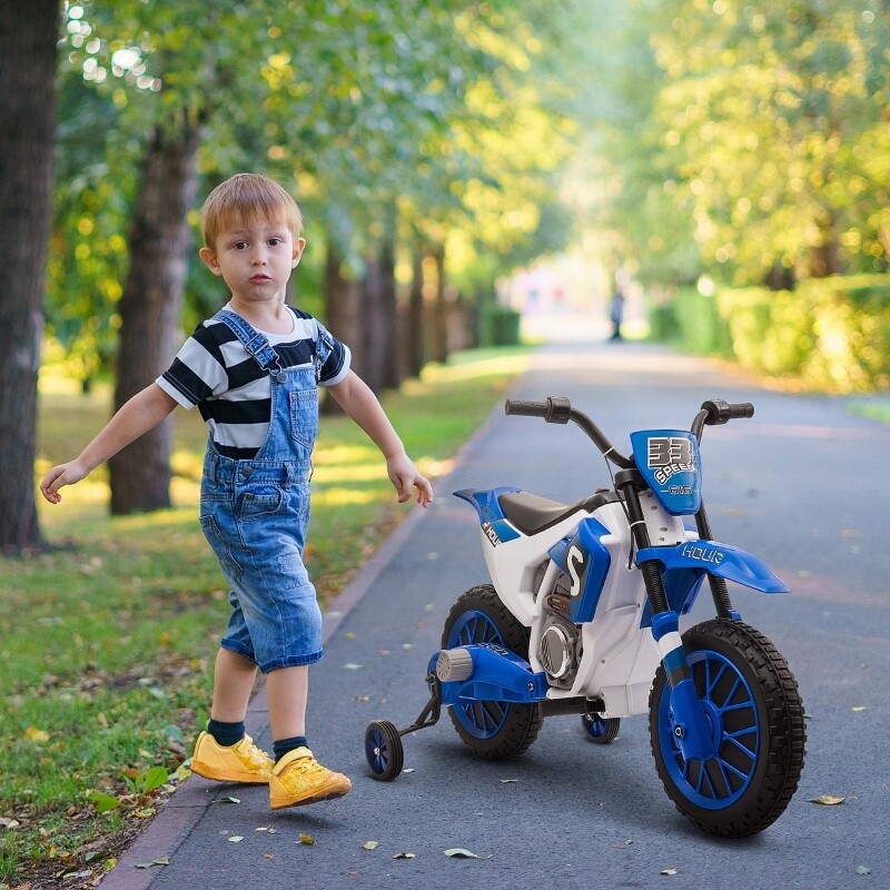 Elektromotorrad mit Stützrädern, ab 3 Jahren, blau+weiss, 106,5 x 51,5 x 68cm