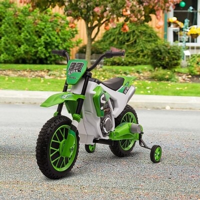 Kindermotorrad, Elektromotorrad, mit Stützrädern, ab 3 Jahren, grün+weiss