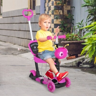 3 in 1 Kinderroller Scooter Tretroller Dreirad Kinder Roller Kickboard Cityroller Rosa