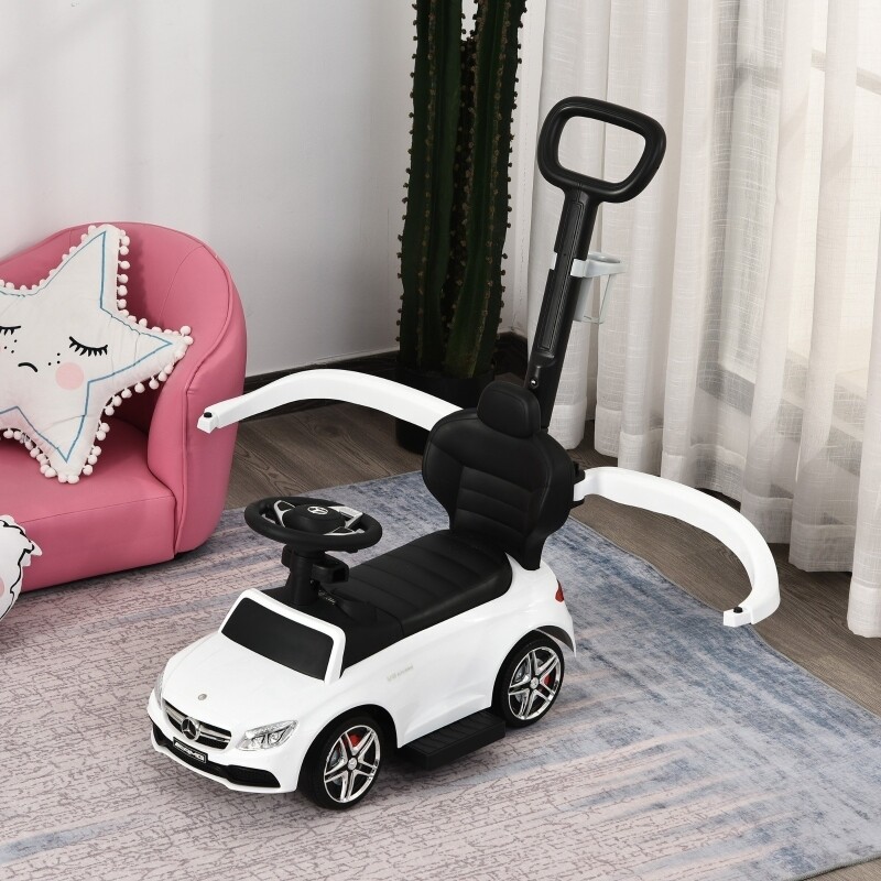 Kinderauto Mercedes Kinderwagen Schub- und Haltestange mit Rückenlehne weiss