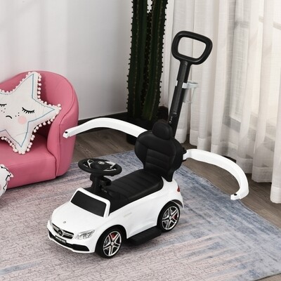 Kinderauto Mercedes Kinderwagen Schub- und Haltestange mit Rückenlehne weiss