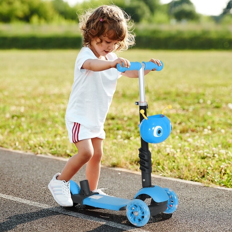 3 in 1 Kinderroller Scooter Tretroller Dreirad Kickboard Cityroller blau