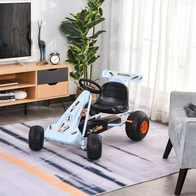 Go Kart Mit Pedalen Kinderfahrzeug Tretauto Gokart Stahl Hellblau