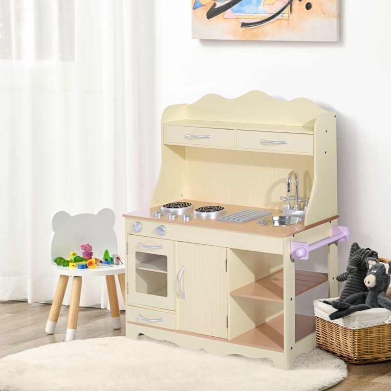 Kinderküche mit Herd und Waschbecken | MDF | 77 x 30 x 95 cm | Natur