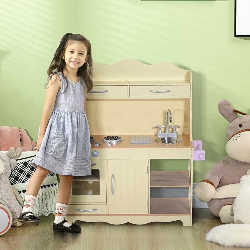 Kinderküche mit Herd und Waschbecken | MDF | 77 x 30 x 95 cm | Natur