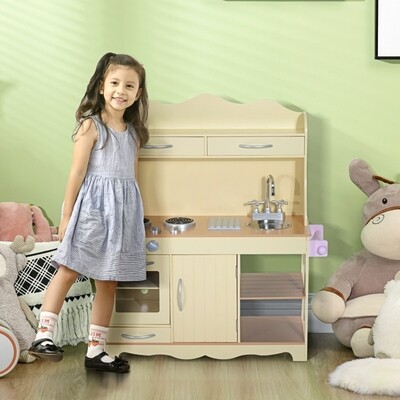 Kinderküche mit Herd und Waschbecken | MDF | 77 x 30 x 95 cm | Natur