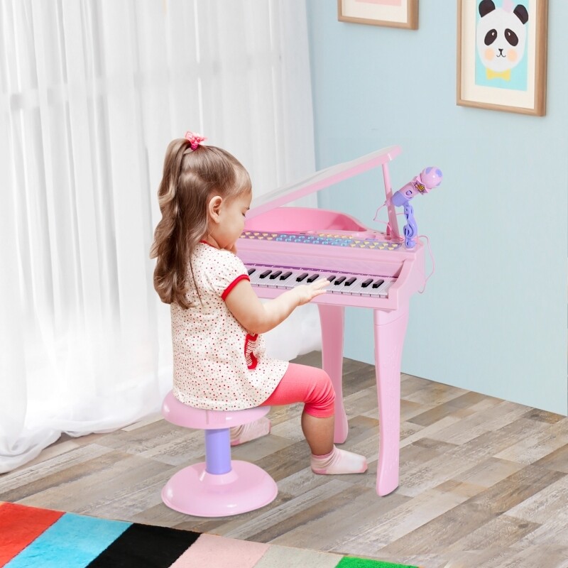 Kinder Klavier Keyboard Musikinstrument 37 Tasten mit Hocker Rosa