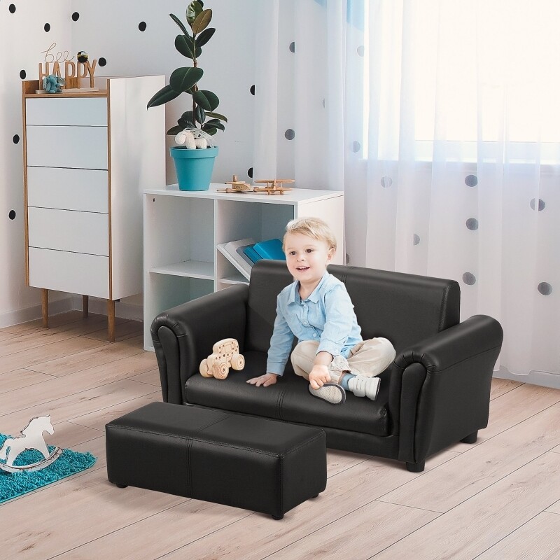 Kindersofa mit Hocker Sofa Sessel Kinder Kindersessel schwarz