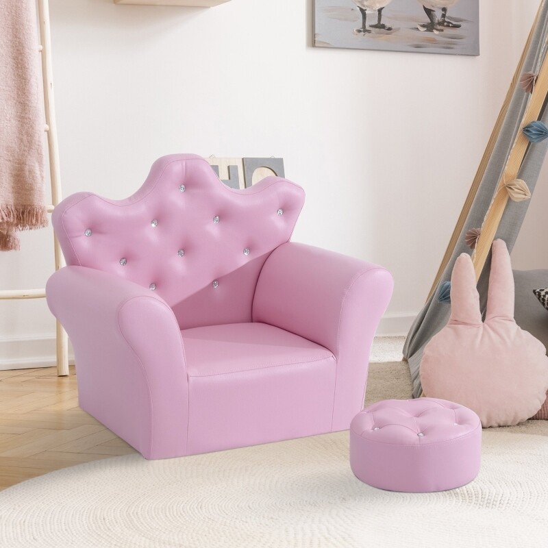 Kindersessel mit Fusshocker Schaumstoff, Holz, PU 58 x 40,5 x 49 cm  Rosa