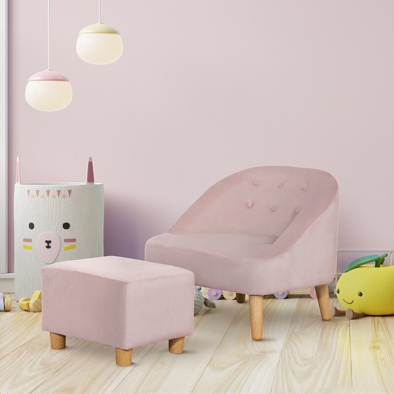 Kindersessel mit Ottomane für Kinder Samtoptik Rosa