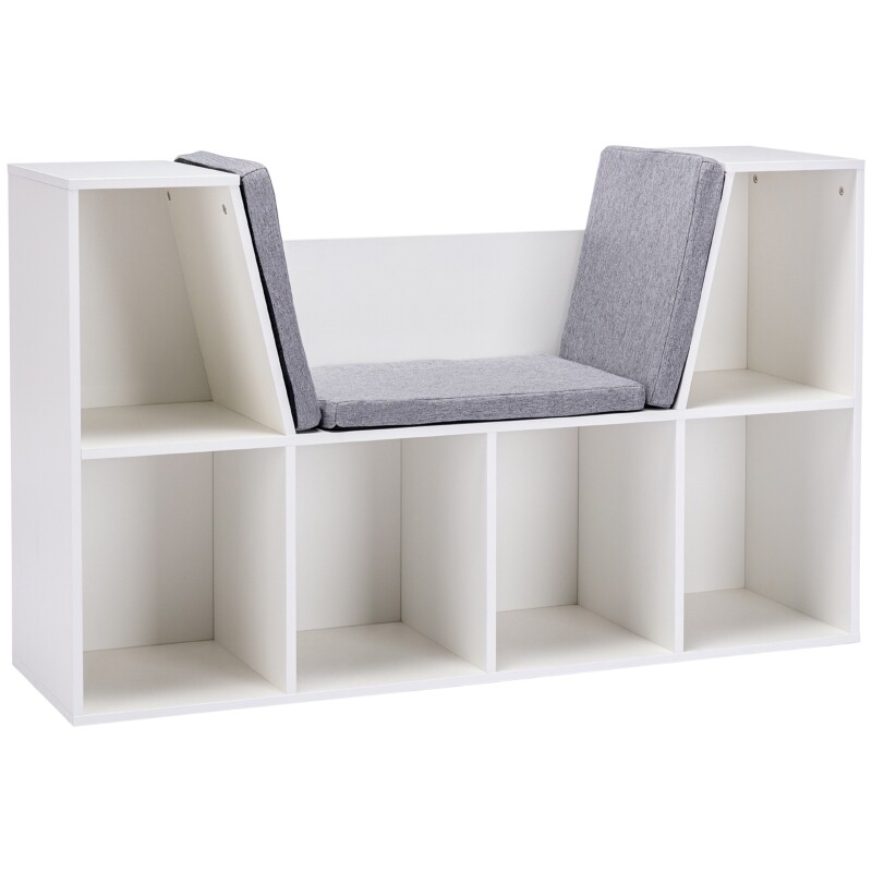 2-in-1 Kinderregal Regal + Sitzbank inkl. Polster  Weiss + Grau