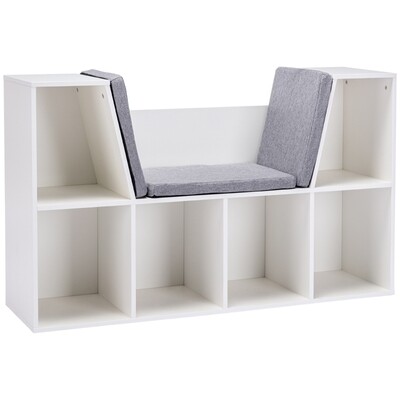 2-in-1 Kinderregal Regal + Sitzbank inkl. Polster Weiss + Grau