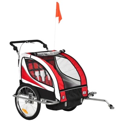 Kinder-Velo-Anhänger, Kinderfahrradanhänger für 2 Kinder inkl. Reflektoren u. Fahne Rot + Weiss