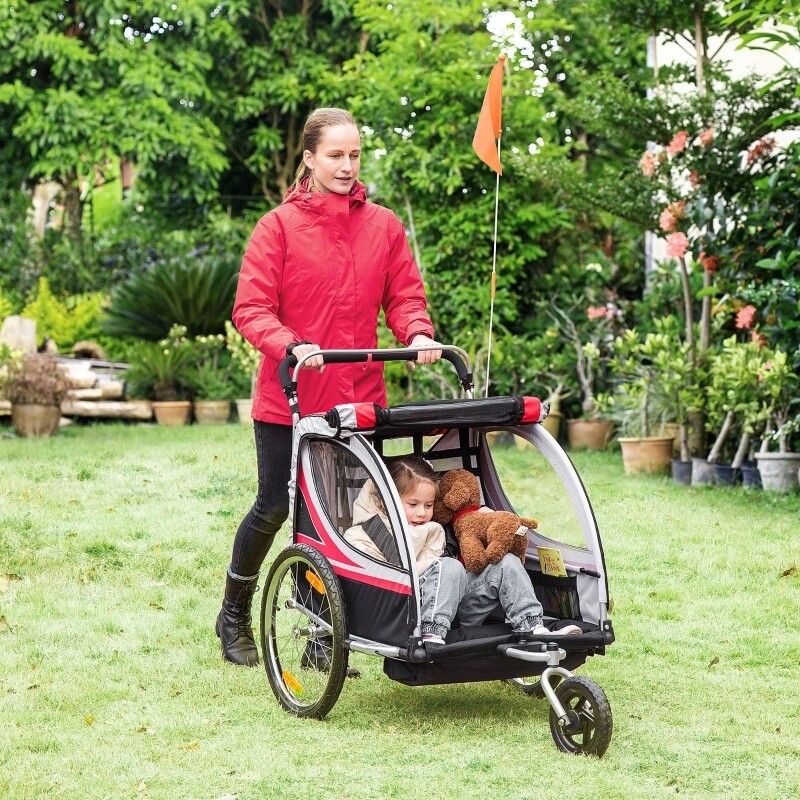 Kinderfahrradanhänger, 2-in-1 Velo-Anhänger rot+schwarz,
