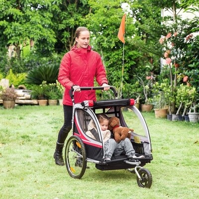 Kinderfahrradanhänger, 2-in-1 Velo-Anhänger rot+schwarz,