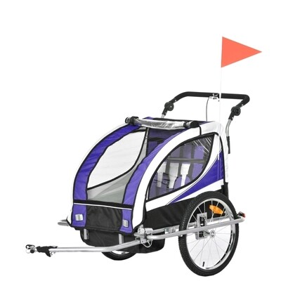 Kindertransporter Velo-Anhänger, Buggy | Eisen, Oxford | 106 x 90 x 105 cm | Lila, Weiss, Schwarz