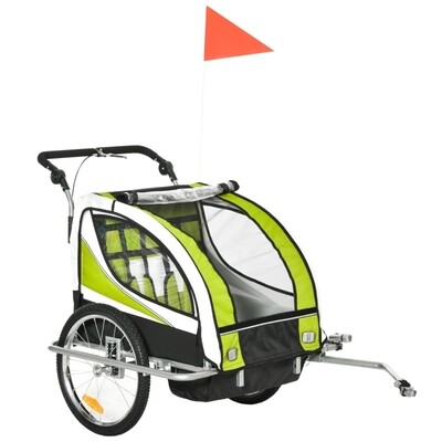 Kinderanhänger Velo-Anhänger Fahrradanhänger für 2 Kinder mit Universalkupplung Grün