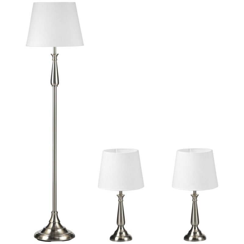 3-teiliges Lampenset im Vintage-Design,  Silber + Weiss