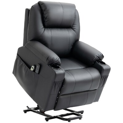 Aufstehsessel, Massagesessel, neigbare Rücklehne, 8 Massagemodi, elegantes Kunstleder, schwarz,