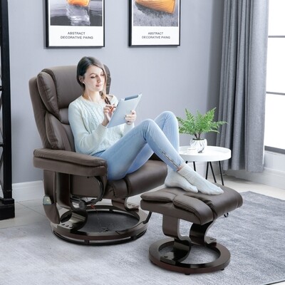Massagesessel mit Fusshocker Liegefunktion Braun