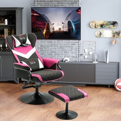 Relaxsessel, Gamingsessel, mit Hocker, neigbare Rücklehne, drehbarer Sitz, Pink
