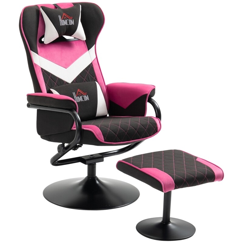 Relaxsessel, Gamingsessel, mit Hocker, neigbare Rücklehne, drehbarer Sitz, Pink