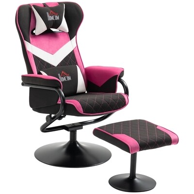 Relaxsessel, Gamingsessel, mit Hocker, neigbare Rücklehne, drehbarer Sitz, Pink