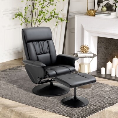 Relaxsessel, Liegesessel, mit Hocker, drehbarer Sitz, schwarz