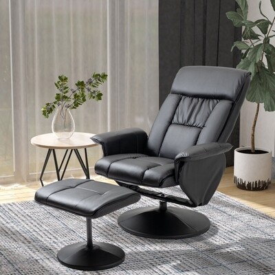 Relaxsessel, Liegesessel, mit Hocker, drehbarer Sitz, schwarz