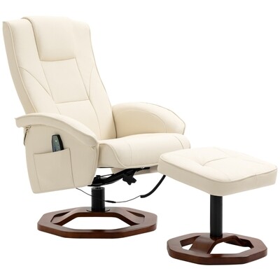 Massagesessel, mit Fusshocker, 10 Massagepunkte, Liegefunktion, drehbarer Sitz, cremeweiss,