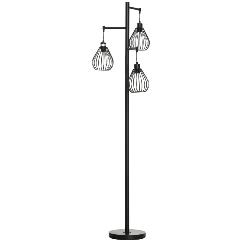 Stehleuchte, Stehlampe, 3 flammig, Gitter-Schirm, Fussschalter, Metall, schwarz,