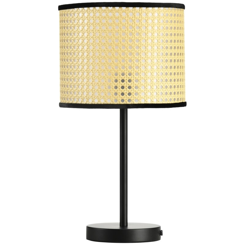 Tischleuchte im Vintage-Design, Lampenschirm aus Rattan, Natur + Schwarz