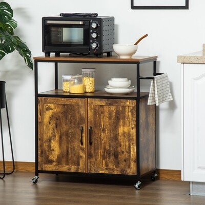 Küchenwagen 1 Industrie Design 1 Regal 1 Schrank 4 Rollen 90 cm x 40 cm x 90 cm Schwarz + Braun