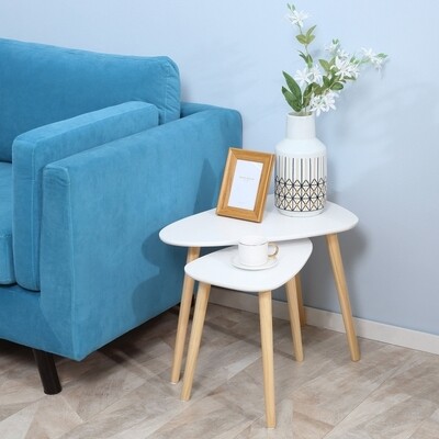 2er-Set Beistelltische Skandi-Design Kiefernholz Weiss + Natur