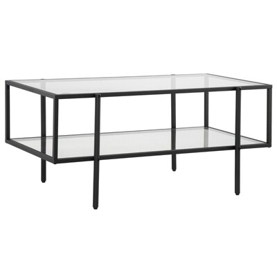 Glastisch, Couchtisch mit Glasplatte und Stahlrahmen Schwarz