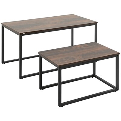 2er-Set Couchtische im Industriedesign, stapelbar, Schwarz + Braun
